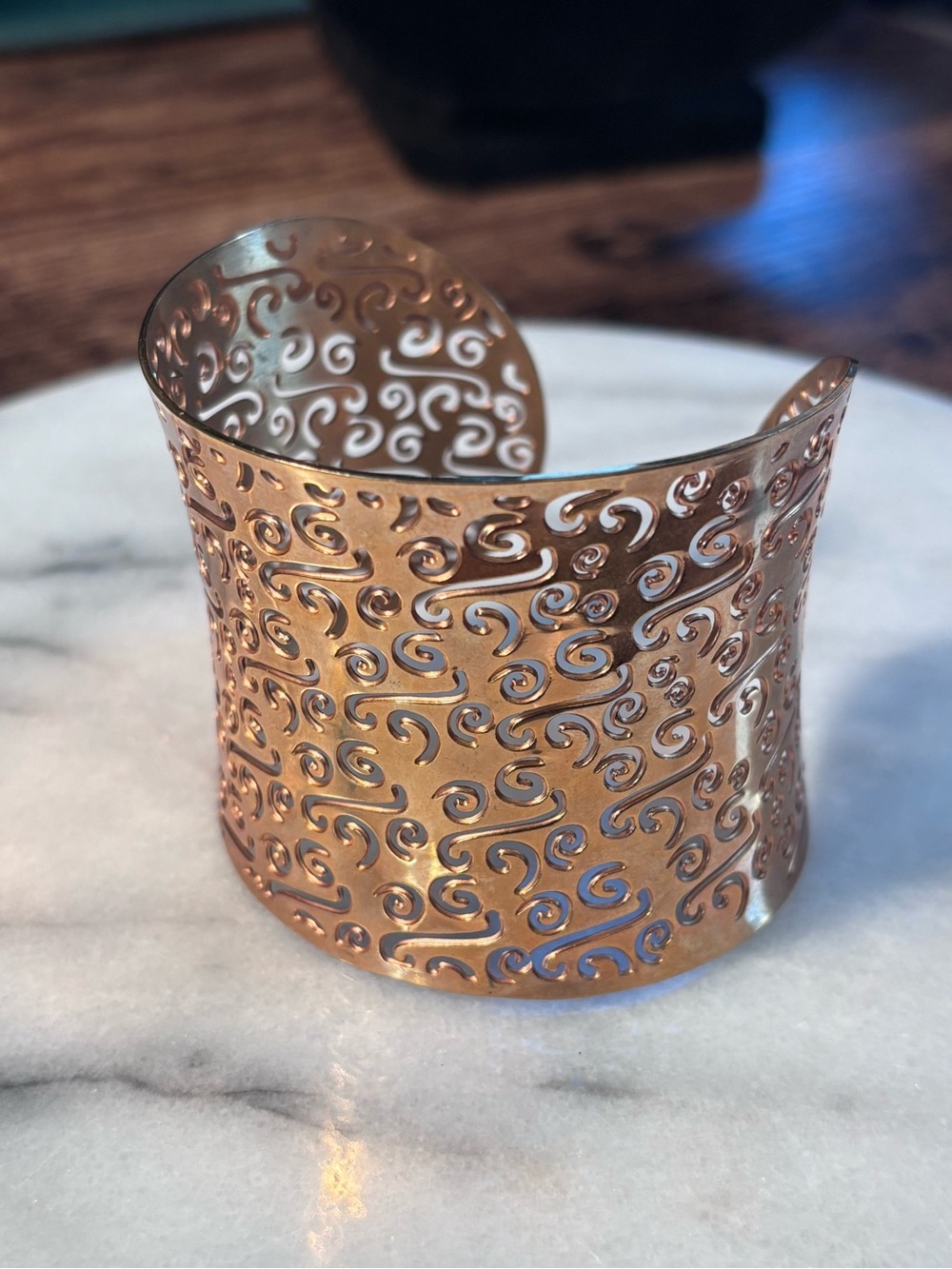 Copper-Tone Decorative Cuff Bracelet - Elegant Swirl Cutout